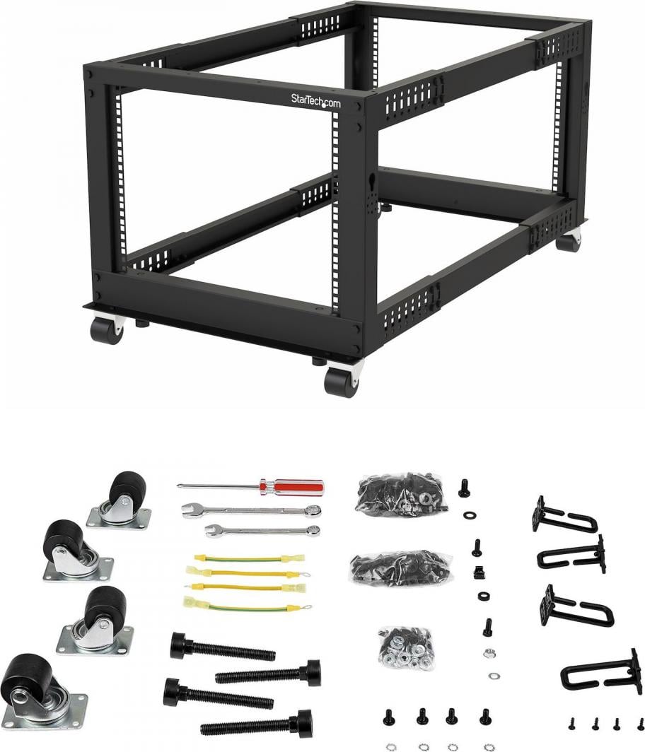 Raft serveri StarTech.com 4-Post 8U, 19", kornizë e hapur, me rrota