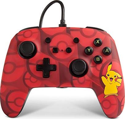 Kontrollor me kabllo PowerA Pokemon për Nintendo Switch, Enhanced, dizajn Pikachu, i verdhë