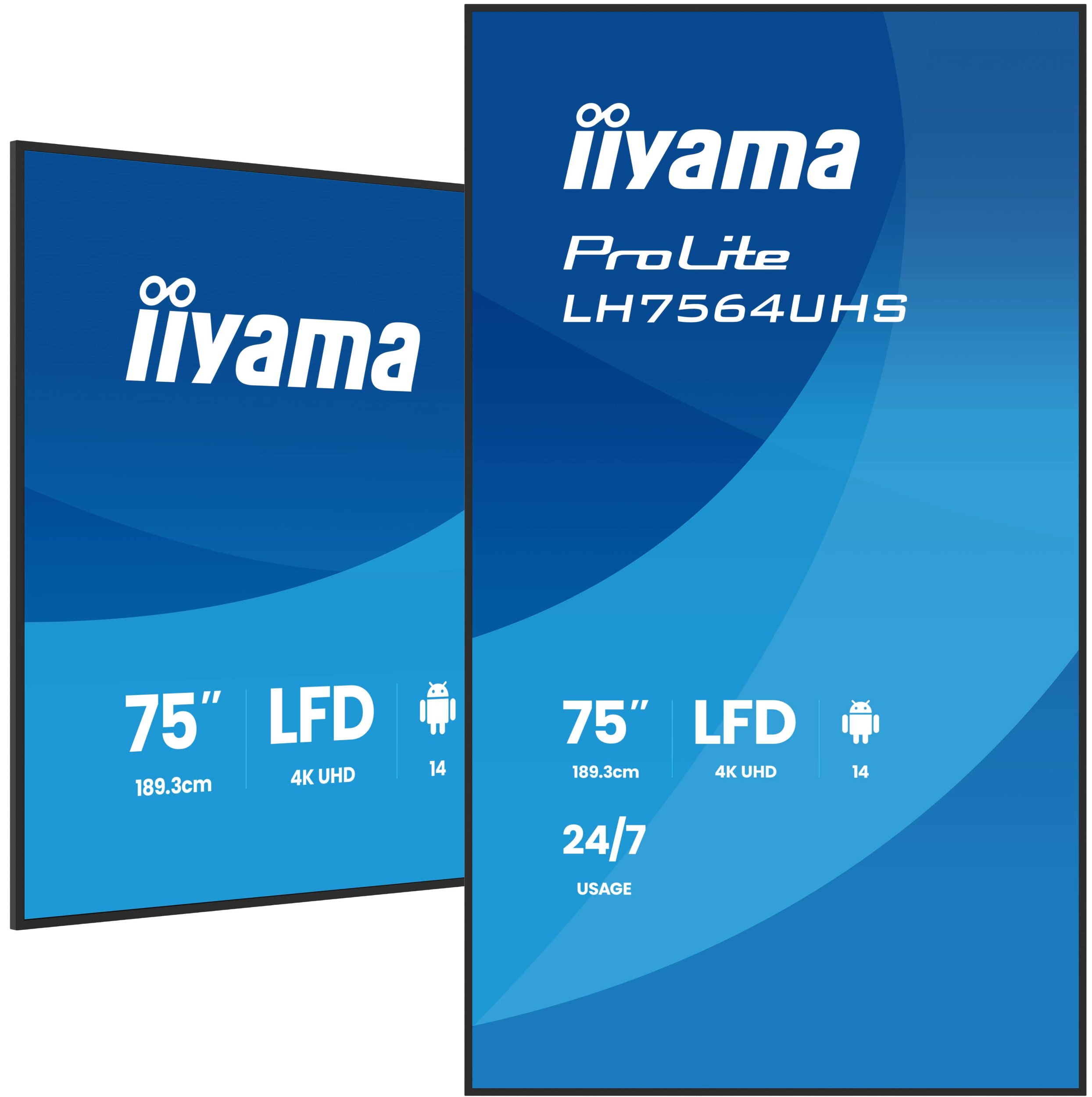 Дигитален сигнален екран Iiyama LH7564UHS-B1AG, 75\", 4K UHD, 500 cd/m², црн