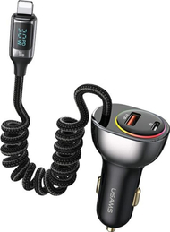Полнач за автомобил Usams C37, 60W, 1x USB 1x USB C, кабел Lightning 30W PD QC, црн