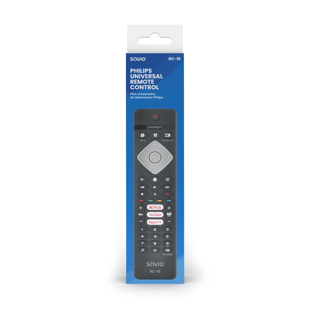 Telekomandë universale Savio RC-16, për TV Philips, IR, e zezë
