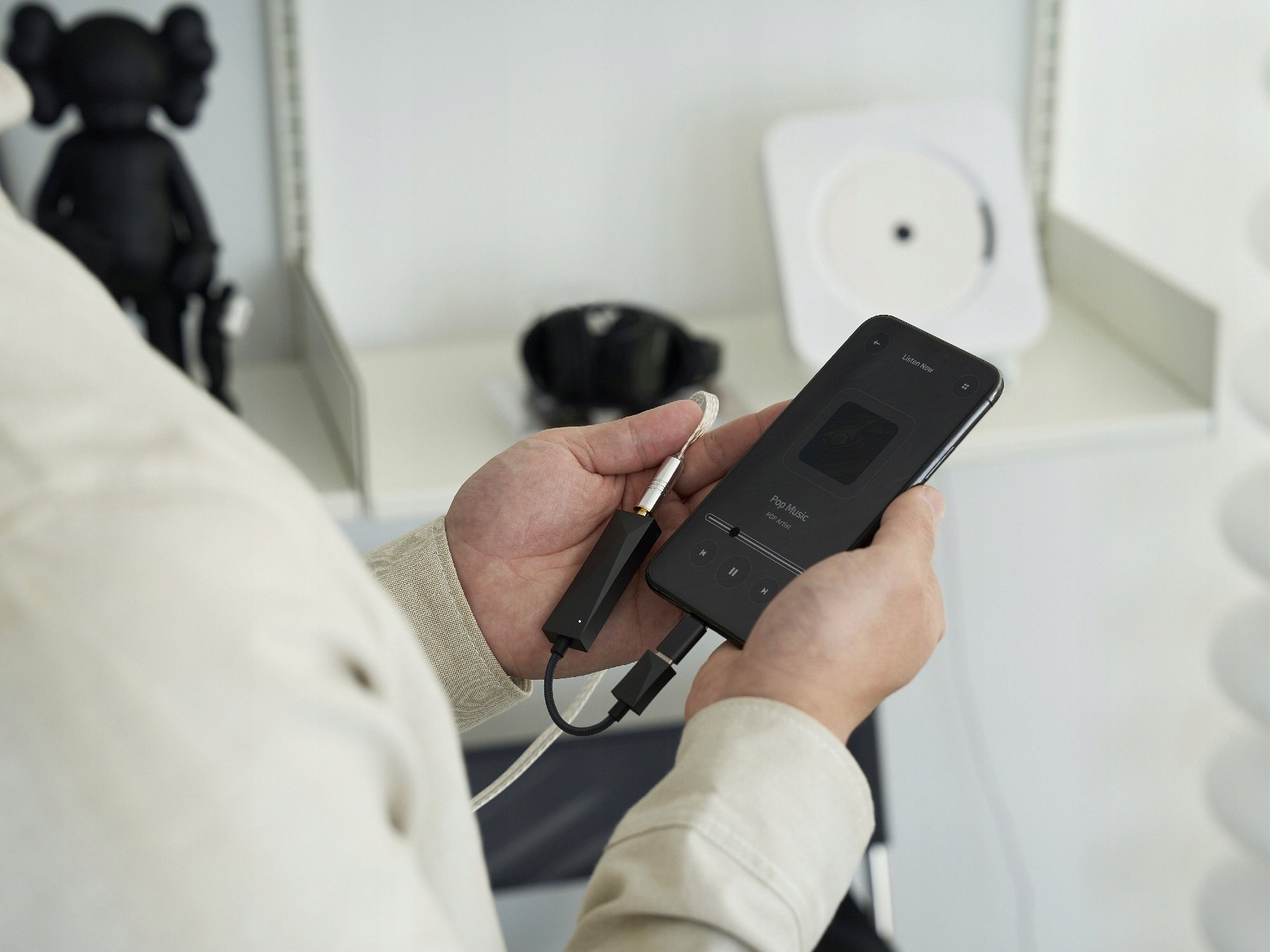 Amplifikator kufjesh Astell&amp;Kern HC3, DAC portativ USB C, Hi Res Audio, gri metalik