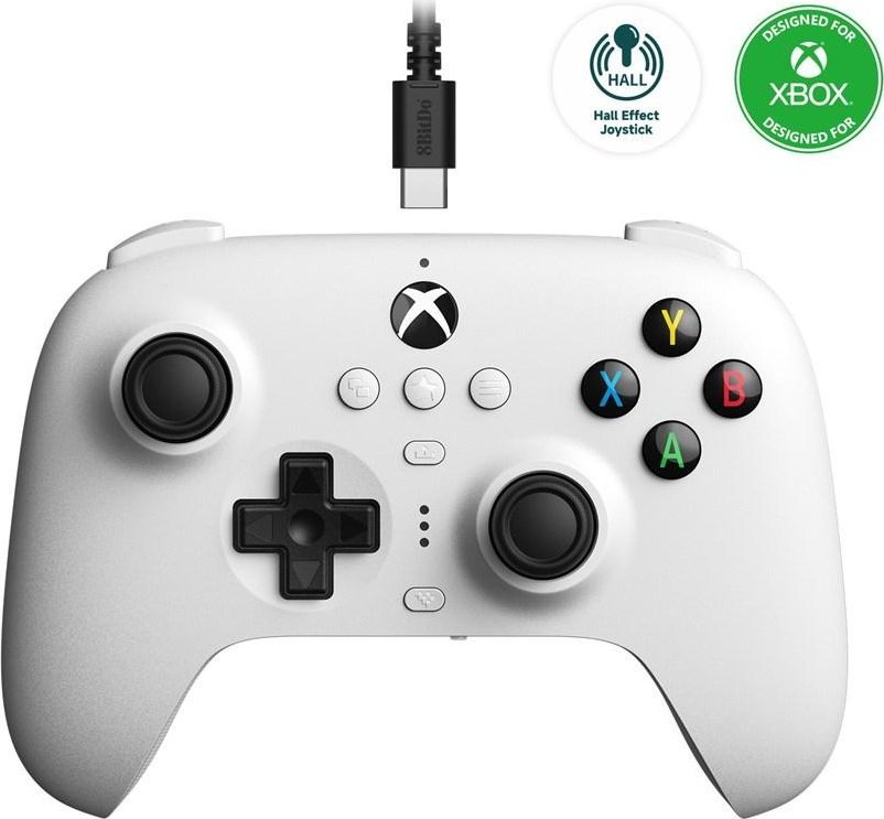Gamepad 8BitDo Ultimate Wired për Windows, Hall Effect joysticks, i bardhë