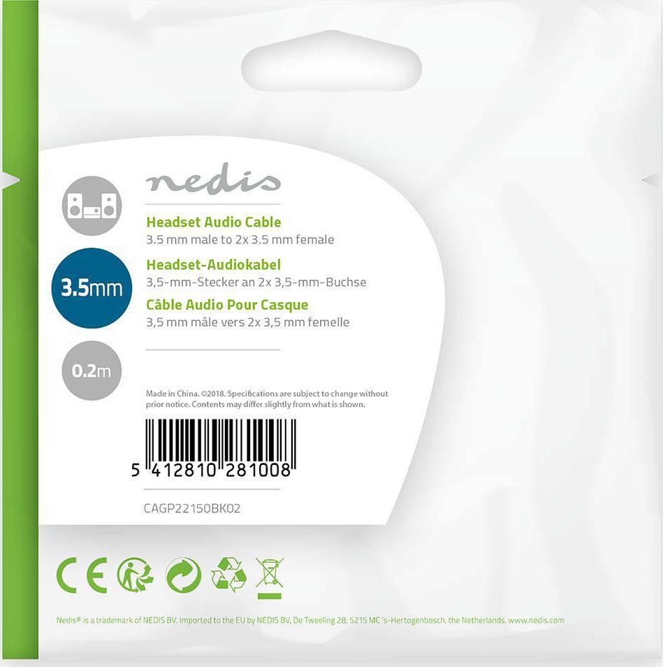 Adapter audio 3.5mm për kufje dhe mikrofon, ndarës, i zi