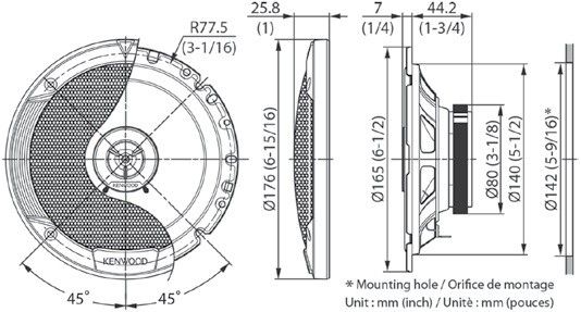 Altoparlantë për makinë Kenwood KFC-S1766, 17cm, 2 rruge, të zinj