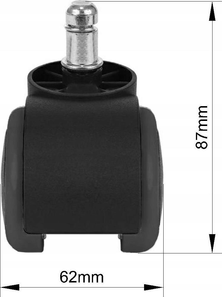 Rrota zyre gome për karrige rrotulluese, set 5 copë, pin 11mm, të zeza