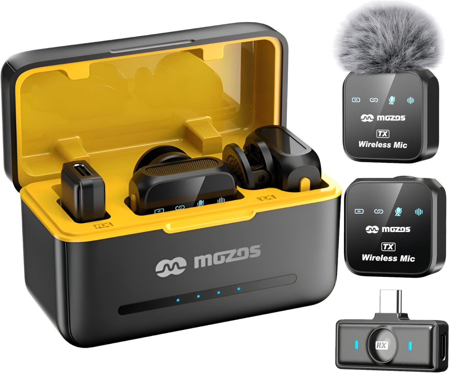 Mikrofon pa tela Mozos MX3-DUAL, 2.4GHz dhe Bluetooth 5.3, reduktim zhurme, i zi