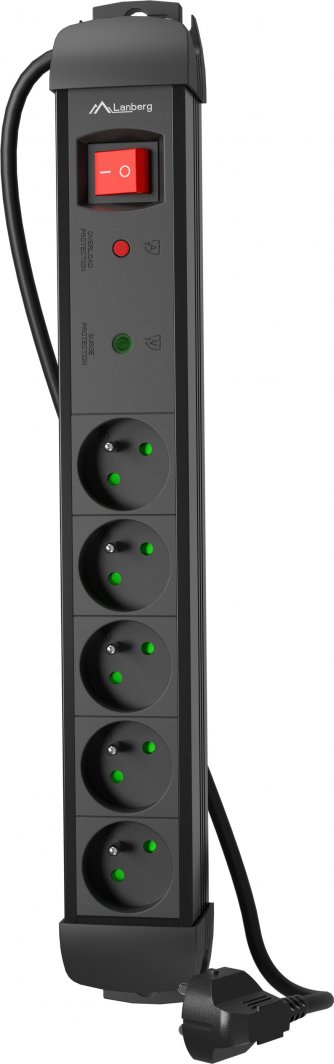 Електричен продолжен кабел Lanberg SP1-05E-0500-BK, 5 приклучници, кабел 5 m, црн