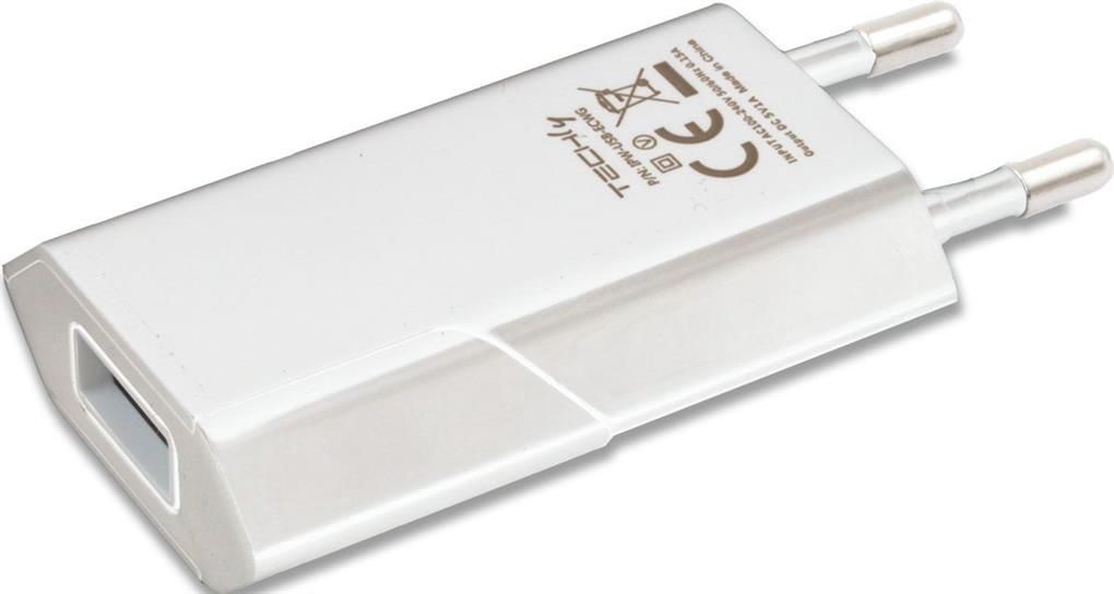 Kokë për karikues Techly 1x USB-A 1A, e bardhë