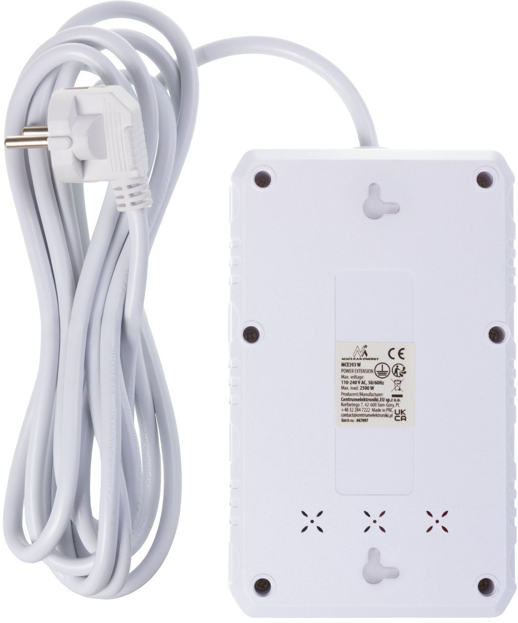 Zдолжителен приклучен продолжувач Maclean MCE393 W, 4 излези, 3x USB, 3m, бел