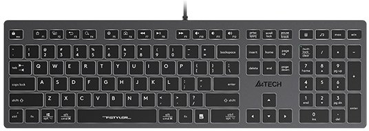 Tastierë me kabllo A4Tech FX60, USB, ndriçim LED i bardhë, gri e bardhë