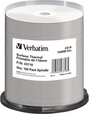 CD Verbatim CD-R Thermal Printable, 700MB, 52x, paketim 100 copë