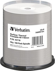 CD Verbatim CD-R Thermal Printable, 700MB, 52x, paketim 100 copë
