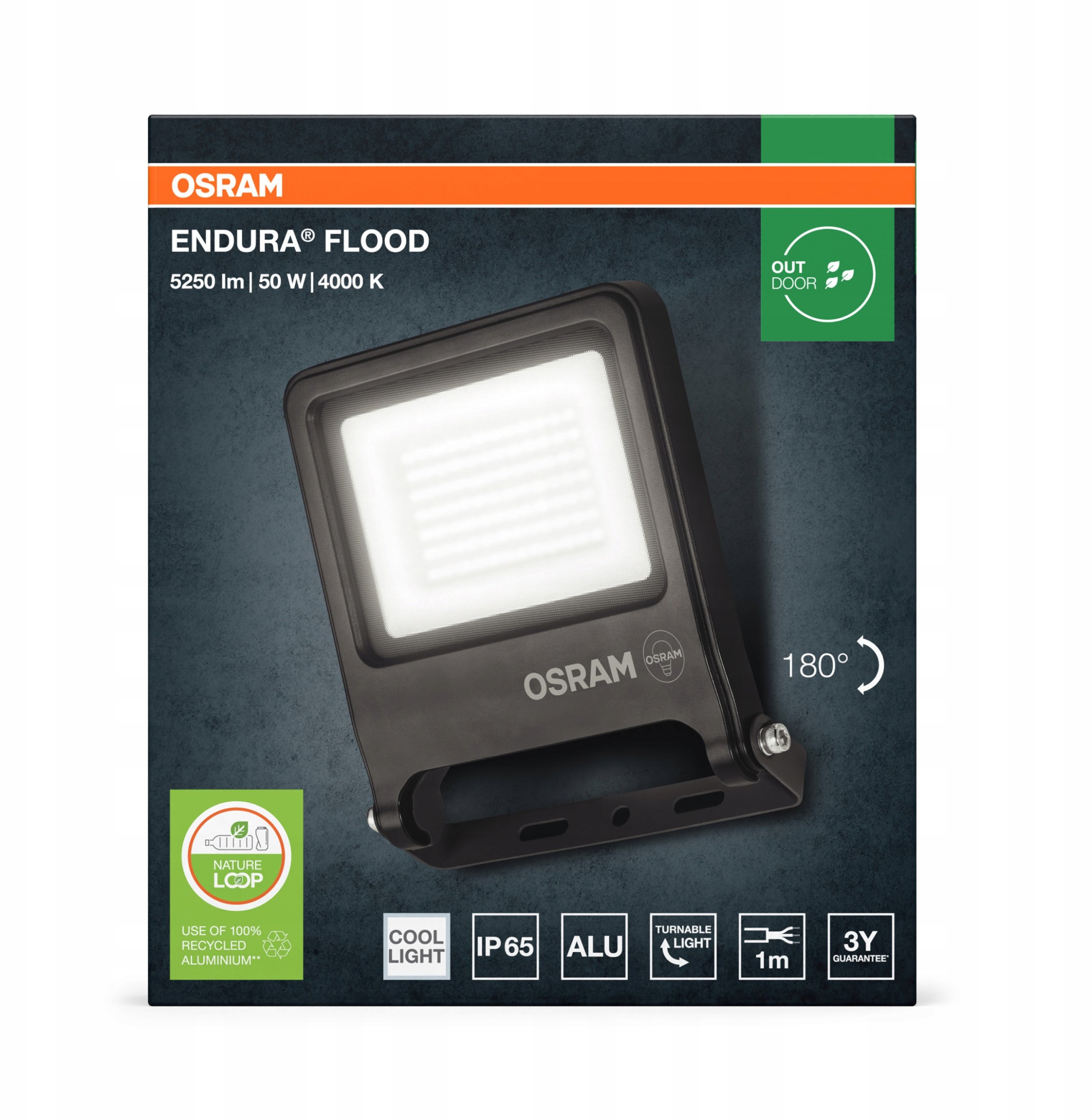 Prozhektor LED Osram ENDURA Flood Cool White PCR, i jashtëm, dritë e bardhë e ftohtë, gri