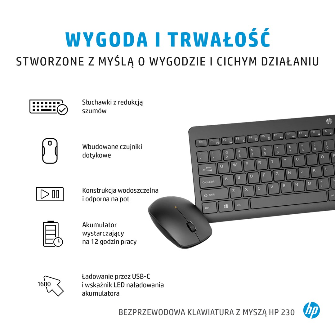 Set tastierë dhe maus HP 230 Wireless, 2.4GHz, i zi