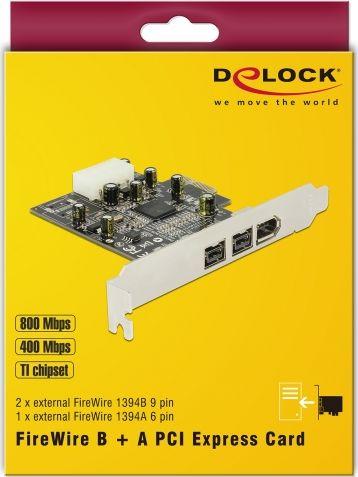 Kartë kontrolluese Delock 89153 PCIe x1, 2x FireWire 800, 1x FireWire 400