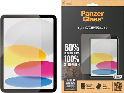 Заштитно стакло PanzerGlass за iPad Air 11" 2025 2024 и iPad 11" 2025 2024, Ultra Wide Fit, проѕирно