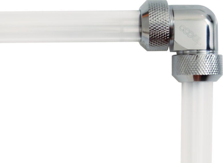 Lidhës 90° për tub ftohës Alphacool Eiszapfen, 13mm HardTube, akrilik për tuba bronzi, krom