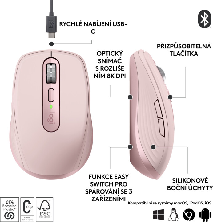 Maus Logitech MX Anywhere 3S, rozë