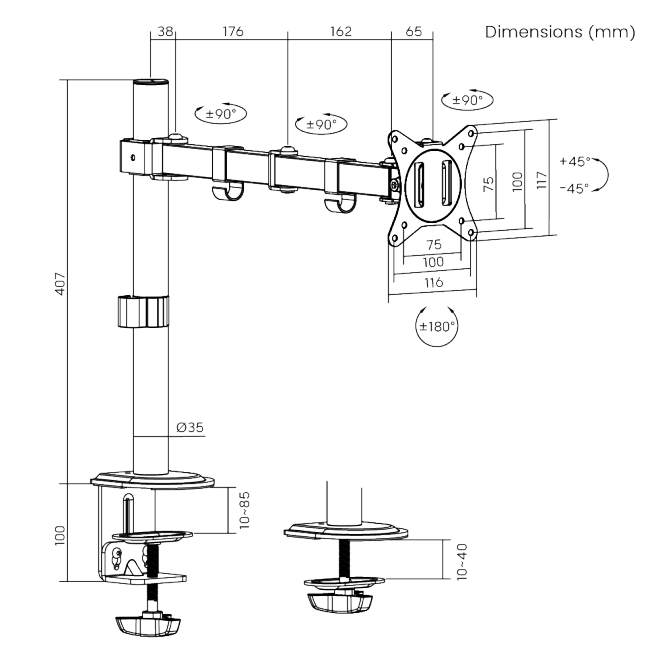 Mbajtëse monitori Brateck LDT66-C012, lëvizëse, 17"-32", 9kg