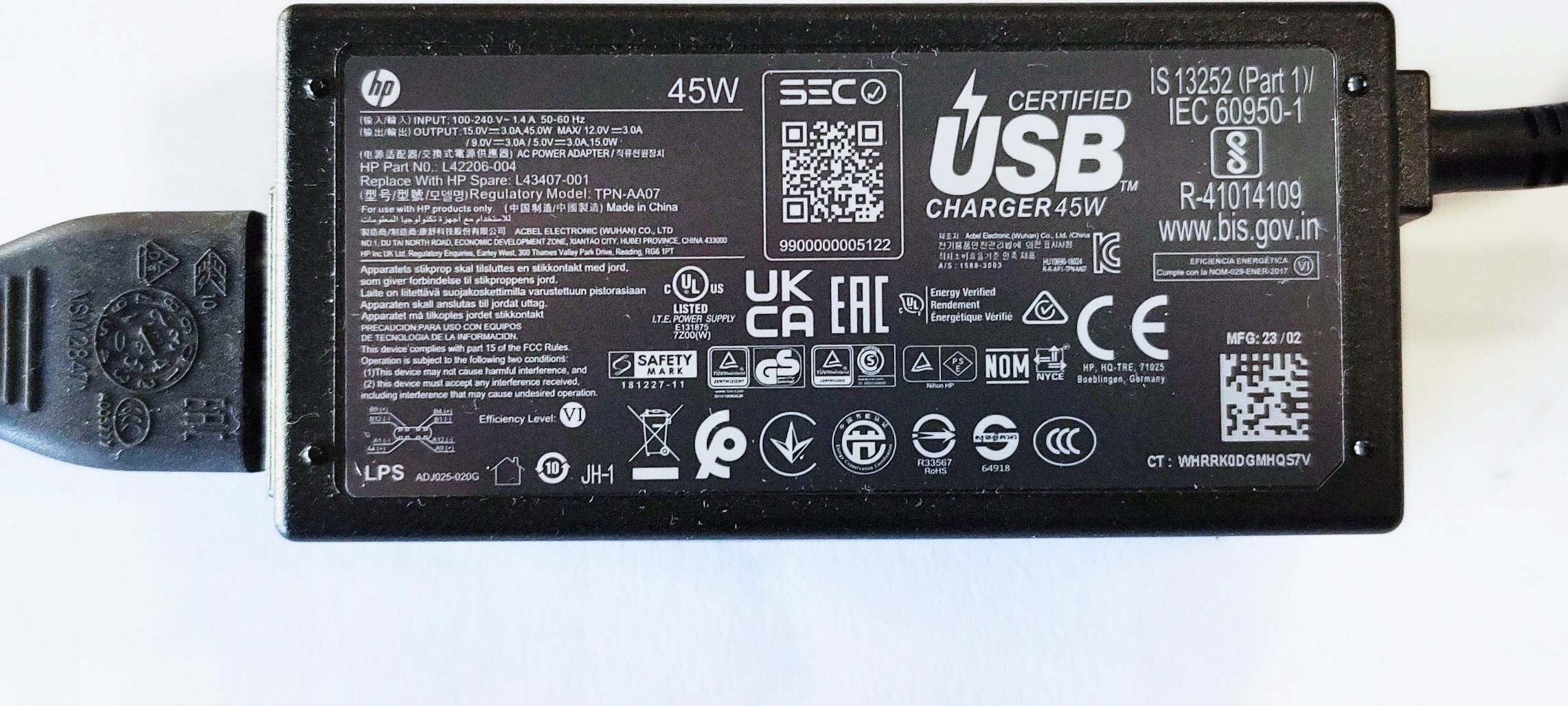 Adapter karikues HP 45W USB C, AC, i zi