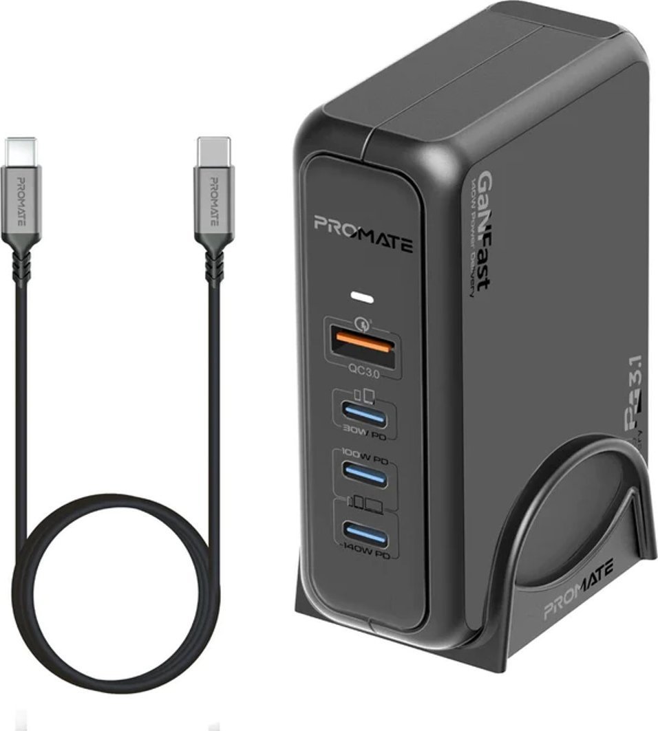 Karikues mural ProMate GaNPort 140W, 3x USB C, Quick Charge 3.0, i zi