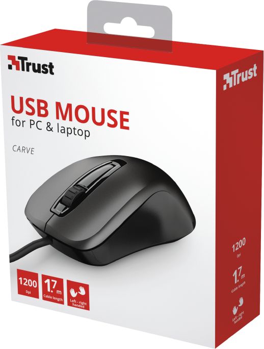 Mouse Trust Carve 23733, me kabllo, USB, i zi