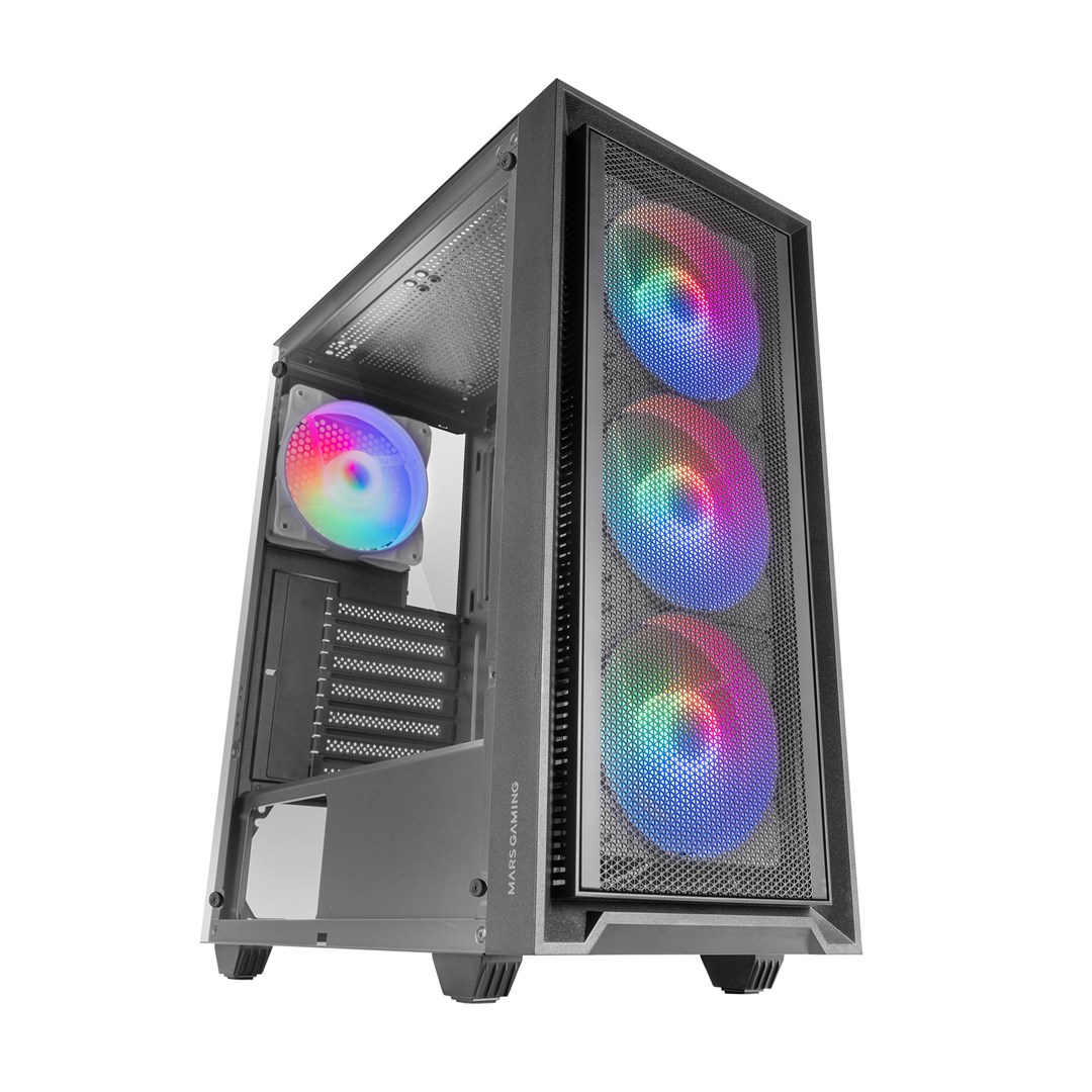 Kutia gaming Mars Gaming MC-AIR, ATX, 4 ventilatorë FRGB 120mm, panel me rrjetë, e zezë