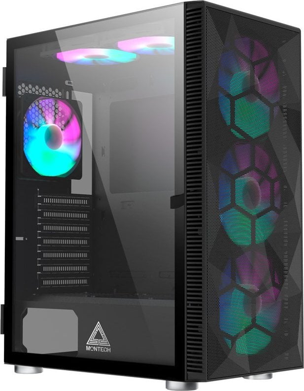 Kasë Montech X3 Mesh Mid Tower, RGB, Tempered Glass, e zezë