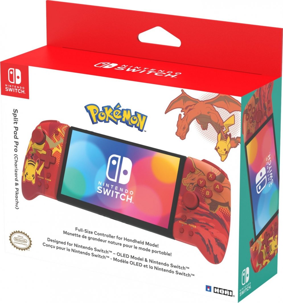 Kontroller Hori Split Pro Pikachu & Charizard, me kabllo, i kuq