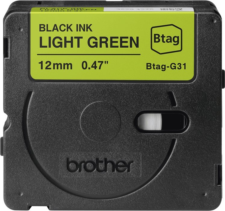 Rrip etiketimi Brother BRBTAGG31, 12mm, tekst i zi mbi jeshile të çelët