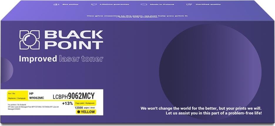 Toneri Black Point W9062MCY për HP, i verdhë, 12500 faqe, me çip