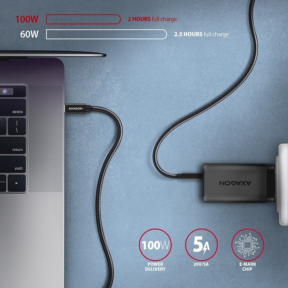 Kabllo karikimi AXAGON BUCM32-CM15AB, USB-C në USB-C, 1.5m, e zezë