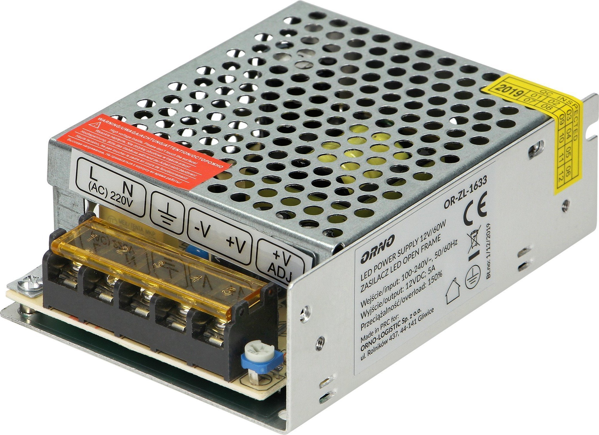 Furnizues energjie Orno Open Frame OR-ZL-1633, 12VDC 60W, IP20, gri
