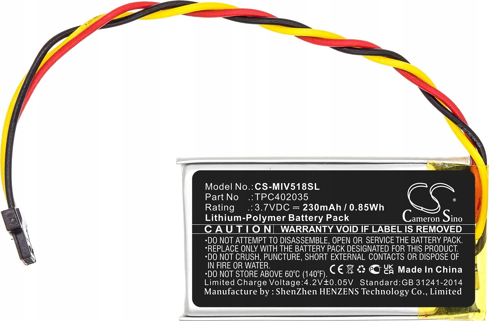 Bateri kamera makine Cameron Sino TPC402035, 230mAh, Li Polymer