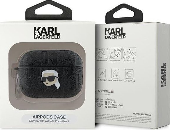 Mbulesë Karl Lagerfeld Monogram Karl Head për AirPods Pro 2, silikoni, e zezë