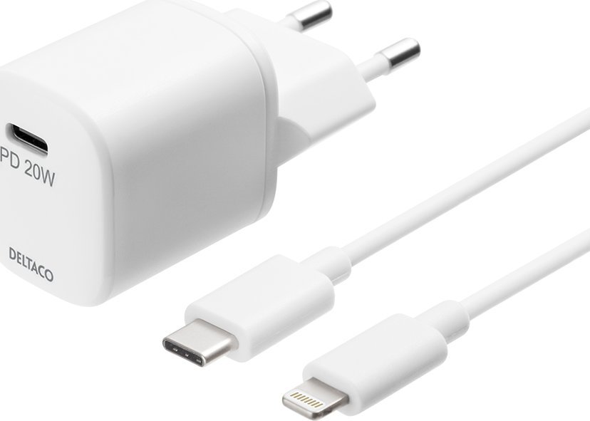 Полнач за ѕид DELTACO USB, USB C PD 20W, 3A, бел