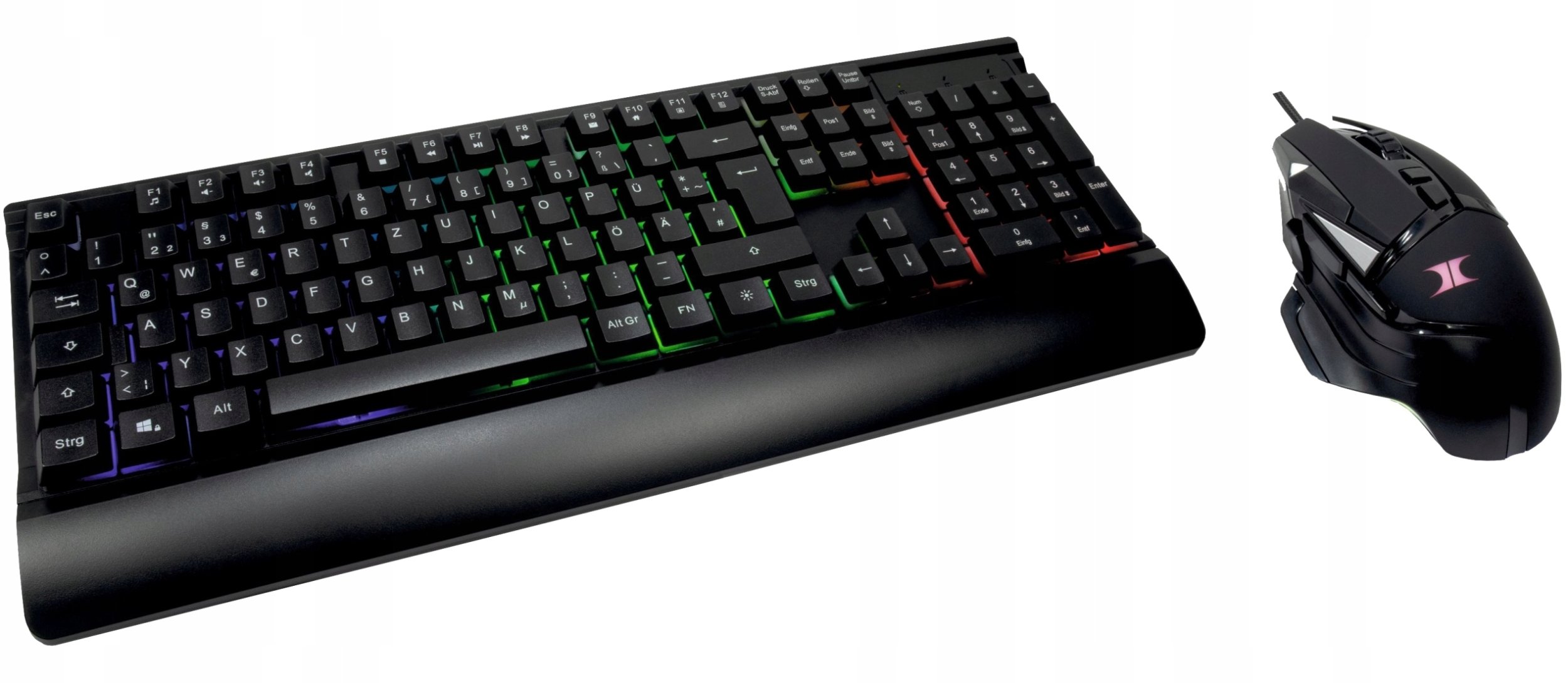 Set tastierë dhe mi Inter-Tech KC-3000, USB, ndriçim, layout gjerman QWERTZ, i zi