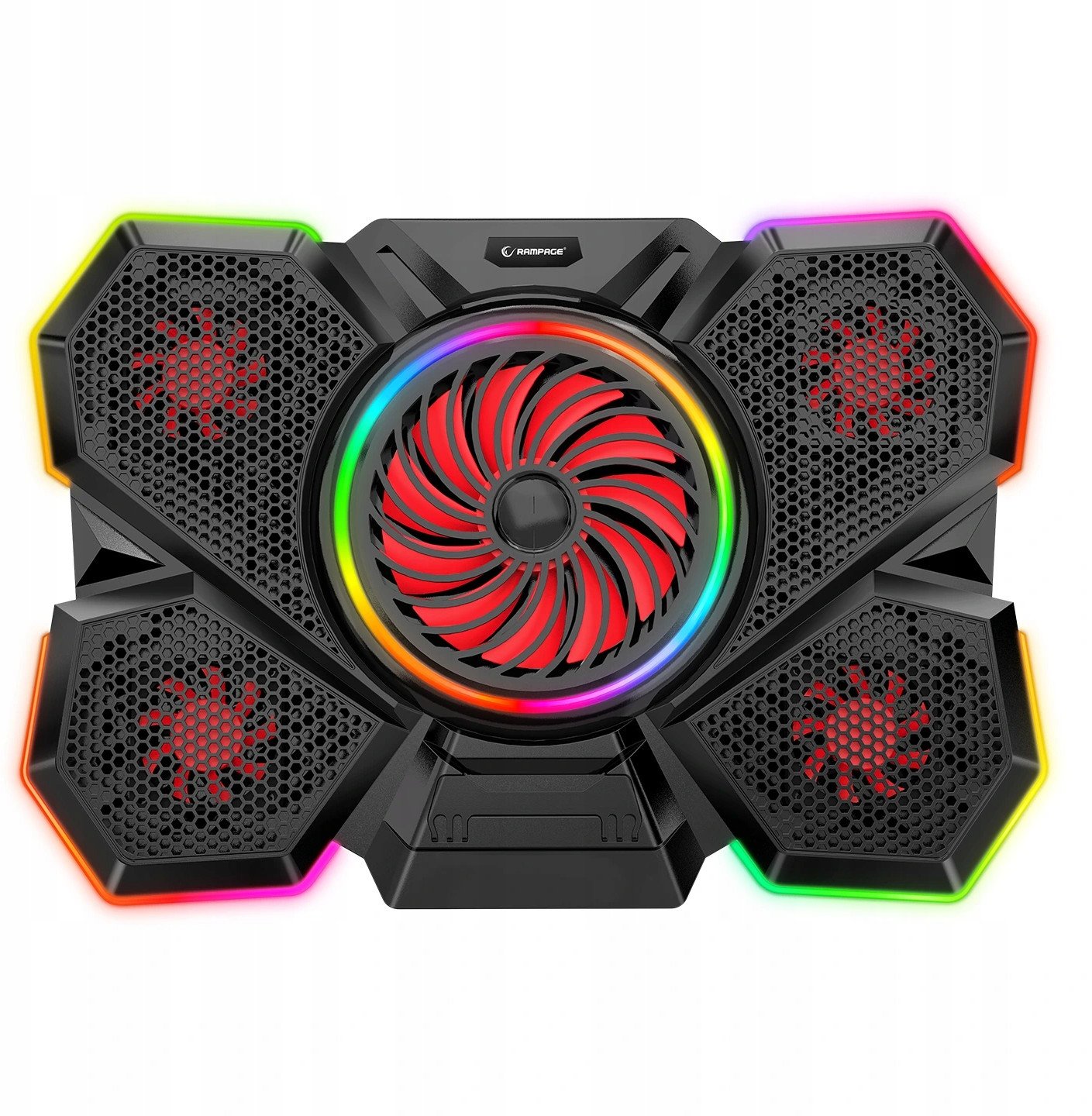Stand ftohës për laptop Rampage Coolflow, 5 ventilatorë, 12-17.3", me RGB, i zi