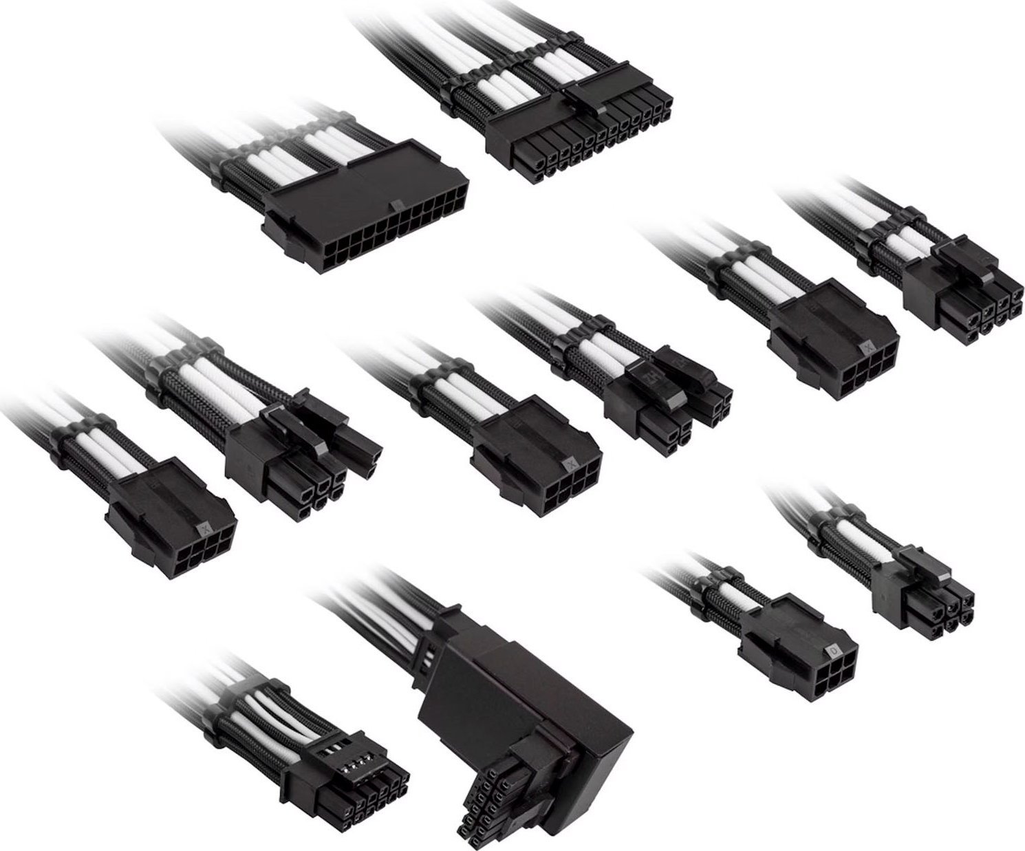 Set zgjatues kabujsh Kolink Core Pro 12VHWPR Type 2, braided, 16 pin, i zi dhe i bardhë