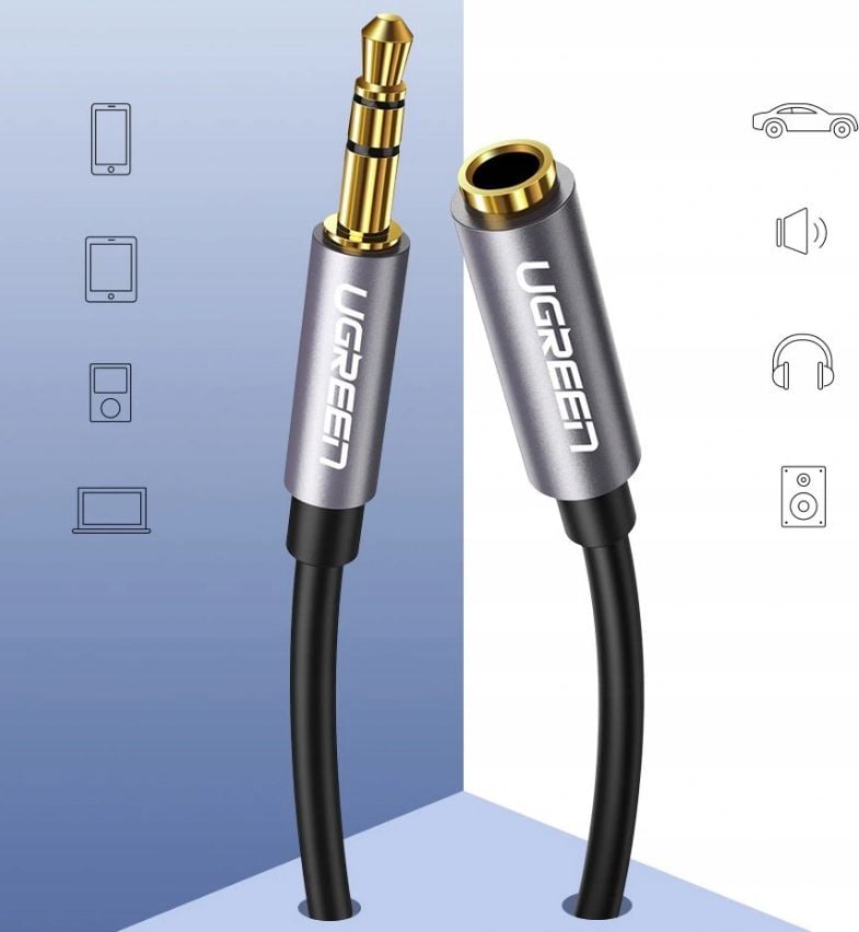 Kabllo audio Ugreen 10594, Jack 3.5mm në 3.5mm, 2m, argjendtë