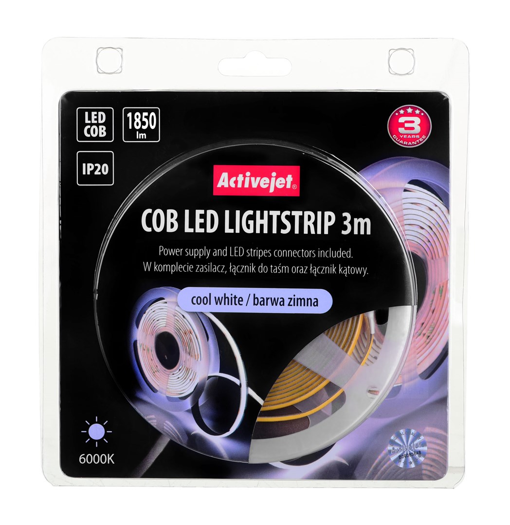 Shirit drite universal Activejet AJE-COB, 3m, IP20, i bardhë i ftohtë