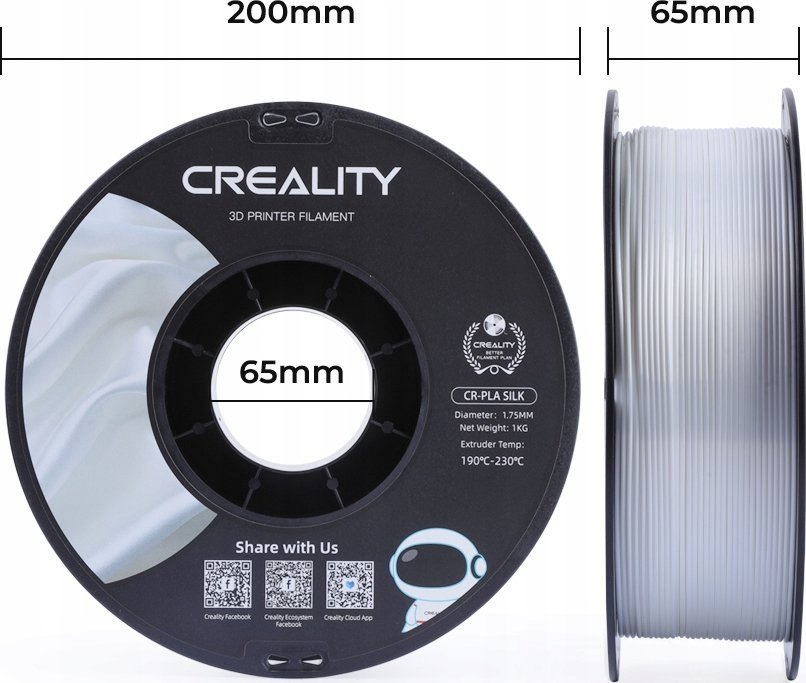 Filament 3D Creality Silk PLA, 1.75mm, ±0.03mm, i bardhë me shkëlqim