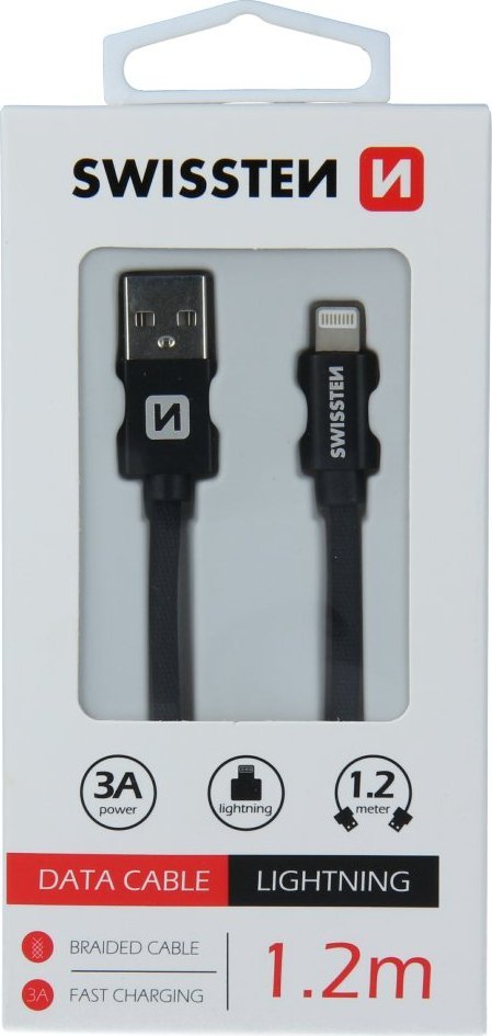 Kabll USB Lightning Swissten Textile 71523206, 1.2m, 3A, i kuq