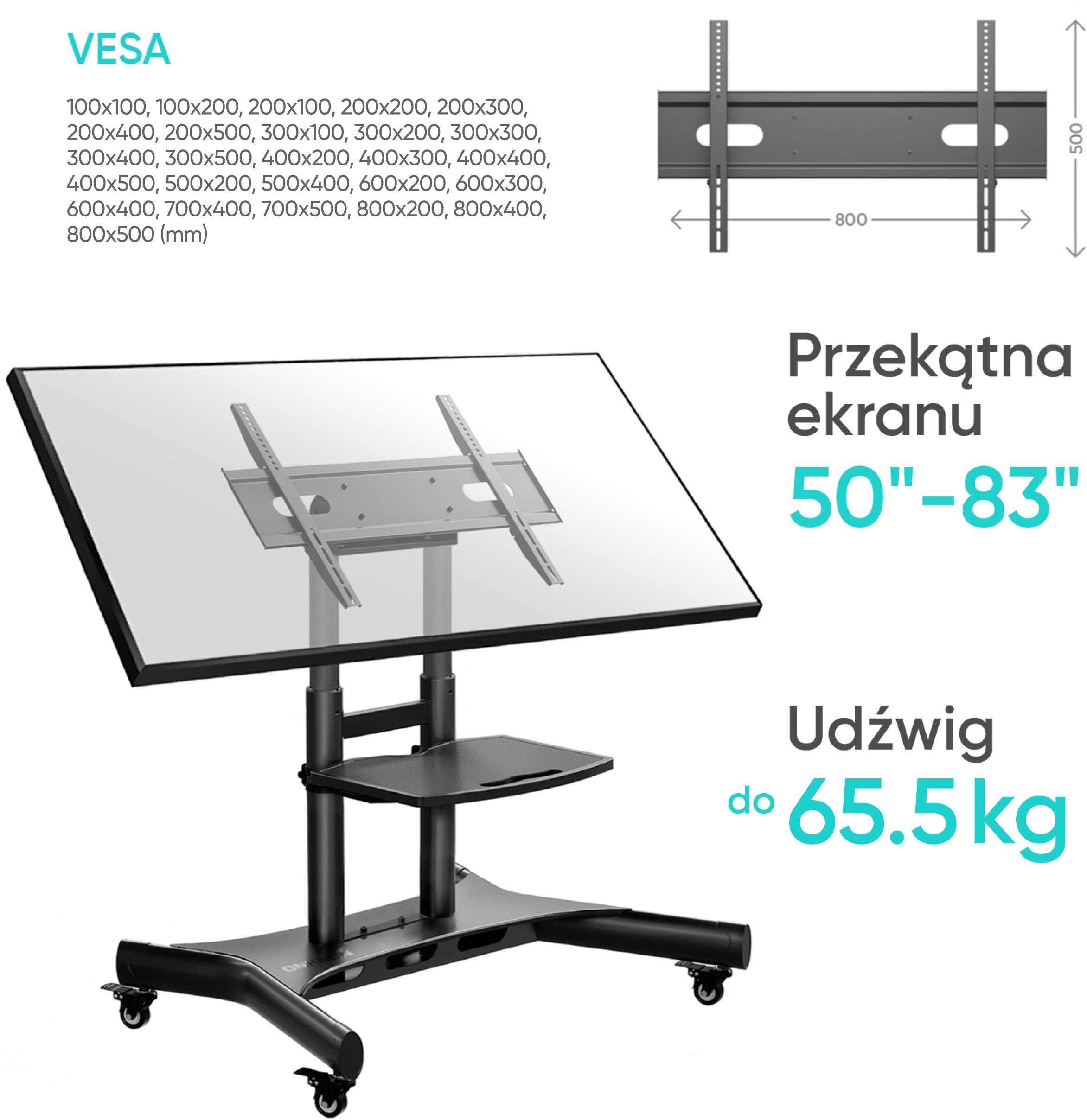 Stendë TV mobile ONKRON TS1380, 50"-83", VESA 800x500, e zezë