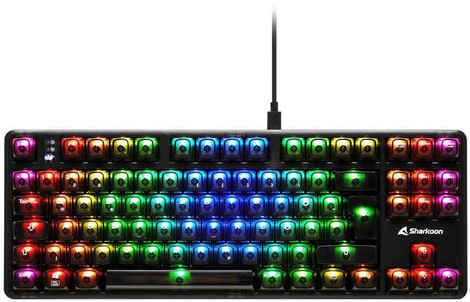 Tastierë gaming Sharkoon Crystal Shark, TKL, RGB, me dhe pa kabllo, transparente