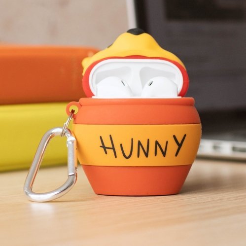 Kuti mbrojtëse për AirPods, dizajn 3D enë mjalti, gjenerata 1 dhe 2, e verdhë