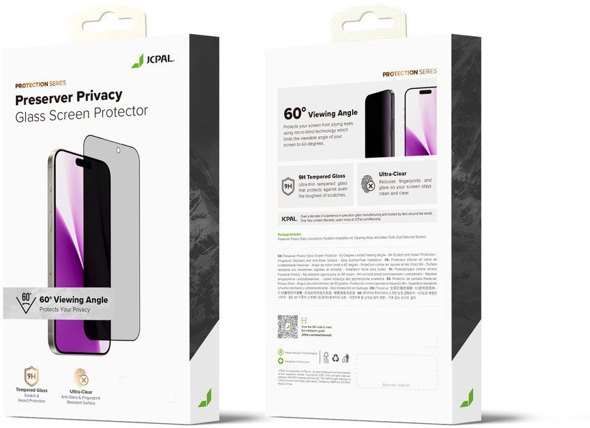 Mbrojtëse ekrani xhami JCPal Preserver Privacy, për iPhone 17 Pro, 9H, transparente