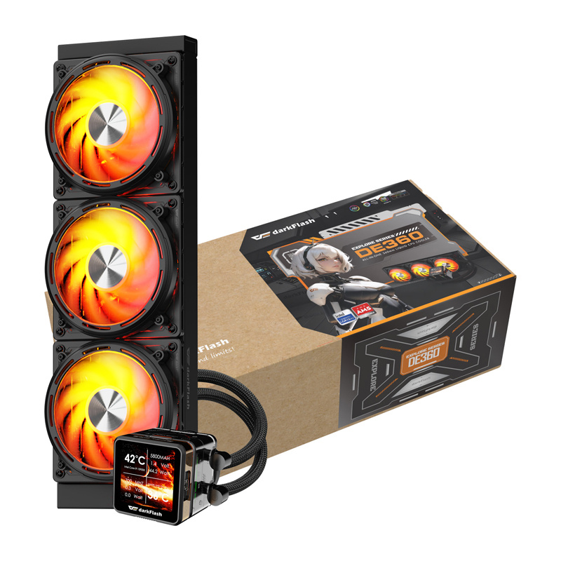 Ftohës uji CPU Darkflash DE360 AIO, 360mm, ekran LCD, i zi