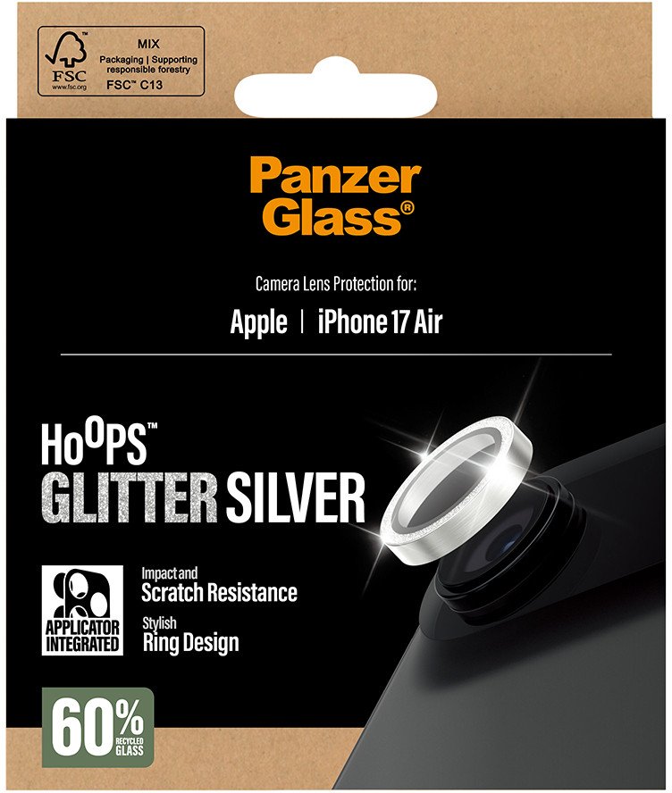 Mbrojtës kamere PanzerGlass Hoops, për iPhone Air, glitter argjendi